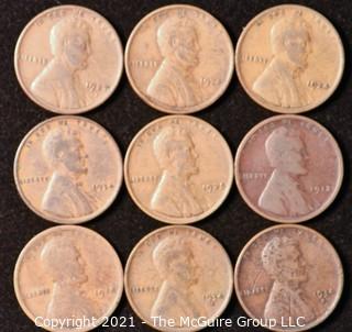 Numismatic: U.S. Coins: (9) Lincoln Wheat Cents 