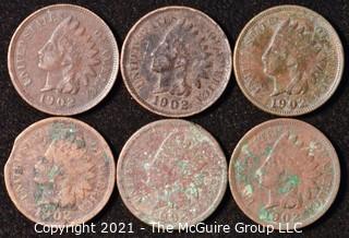 Numismatic: U.S. Coins: (6) Indian Head Cents