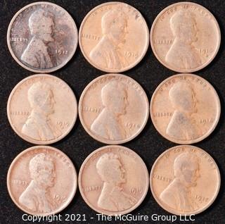 Numismatic: U.S. Coins: (9) Wheat Cents