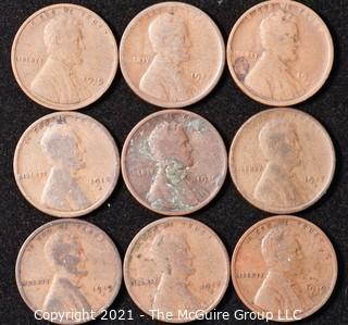 Numismatic: U.S. Coins: (9) Wheat Cents