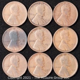 Numismatic: U.S. Coins: (9) Wheat Cents