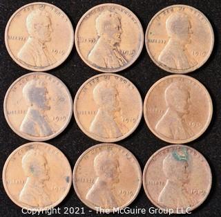 Numismatic: U.S. Coins: (9) Wheat Cents