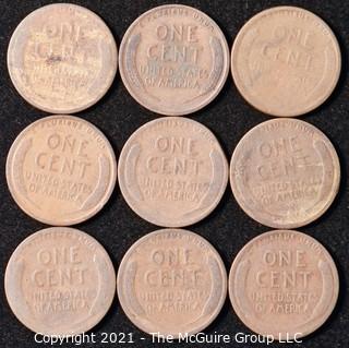 Numismatic: U.S. Coins: (9) Wheat Cents