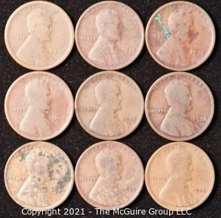 Numismatic: U.S. Coins: (9) Wheat Cents