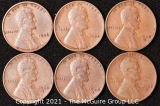 Numismatic: U.S. Coins: (6) Lincoln Wheat Cents 