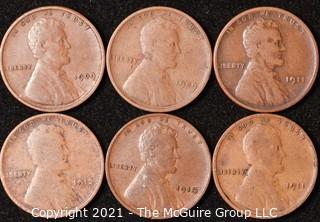 Numismatic: U.S. Coins: (6) Lincoln Wheat Cents 