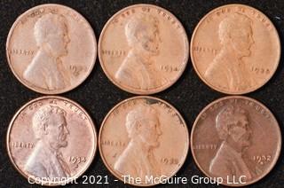 Numismatic: U.S. Coins: (6) Lincoln Wheat Cents 