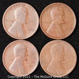 Numismatic: U.S. Coins: (4) Lincoln Wheat Cents 