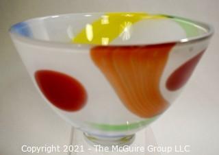 Hand Blown Art Glass Multi Color Bowl Signed by Artist. Measures 7" x 10".