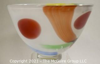 Hand Blown Art Glass Multi Color Bowl Signed by Artist. Measures 7" x 10".