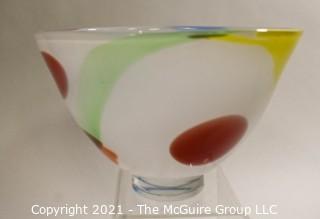 Hand Blown Art Glass Multi Color Bowl Signed by Artist. Measures 7" x 10".