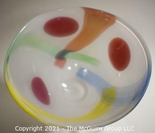 Hand Blown Art Glass Multi Color Bowl Signed by Artist. Measures 7" x 10".