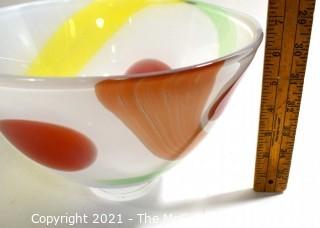 Hand Blown Art Glass Multi Color Bowl Signed by Artist. Measures 7" x 10".