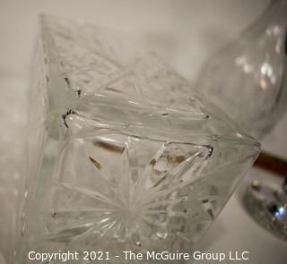 (2) Crystal Decanters with stoppers.  One stopper not shown, but have it to give to winning bidder