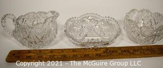 (3) Cut Crystal Pieces: Creamer, Sugar and Plate 