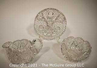 (3) Cut Crystal Pieces: Creamer, Sugar and Plate 