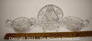 (3) Cut Crystal Pieces: Creamer, Sugar and Plate 