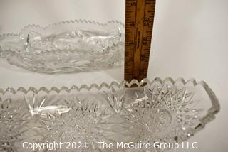 Two (2) Cut & Etched Crystal Pickle or Relish Dishes.  