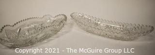 Two (2) Cut & Etched Crystal Pickle or Relish Dishes.  