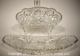 Two (2) Cut & Etched Crystal Pickle or Relish Dishes.  