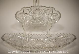 Two (2) Cut & Etched Crystal Pickle or Relish Dishes.  