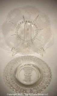 Antique Cut & Etched Crystal Glass Serving Plates