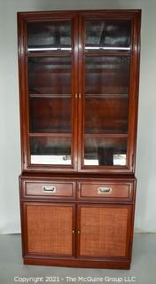 Asian 3-Shelf, 2-door Glass Front Cabinet Over 2 Door Stepped Back Lower Cabinet with 5-Drawers; 36W x 20"D x 78.5"T  