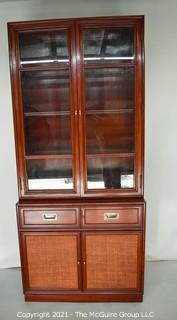 Asian 3-Shelf, 2-door Glass Front Cabinet Over 2 Door Stepped Back Lower Cabinet with 5-Drawers; 36W x 20"D x 78.5"T  