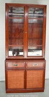 Asian 3-Shelf, 2-door Glass Front Cabinet Over 2 Door Stepped Back Lower Cabinet with 5-Drawers; 36W x 20"D x 78.5"T  