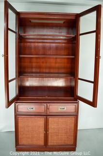 Asian 3-Shelf, 2-door Glass Front Cabinet Over 2 Door Stepped Back Lower Cabinet with 5-Drawers; 36W x 20"D x 78.5"T  