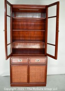 Asian 3-Shelf, 2-door Glass Front Cabinet Over 2 Door Stepped Back Lower Cabinet with 5-Drawers; 36W x 20"D x 78.5"T  