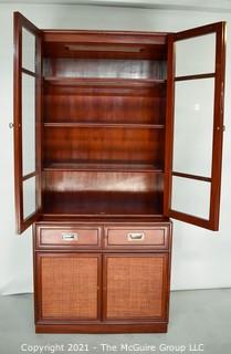 Asian 3-Shelf, 2-door Glass Front Cabinet Over 2 Door Stepped Back Lower Cabinet with 5-Drawers; 36W x 20"D x 78.5"T  