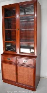 Asian 3-Shelf, 2-door Glass Front Cabinet Over 2 Door Stepped Back Lower Cabinet with 5-Drawers; 36W x 20"D x 78.5"T  