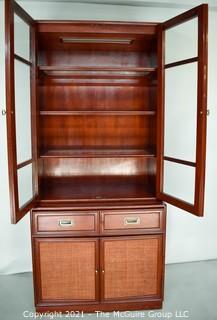 Asian 3-Shelf, 2-door Glass Front Cabinet Over 2 Door Stepped Back Lower Cabinet with 5-Drawers; 36W x 20"D x 78.5"T  