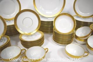 Set of Vintage Antique Hutschenreuther Selb LHS Barvaria Porcelain China Dinnerware White with Gold Trim