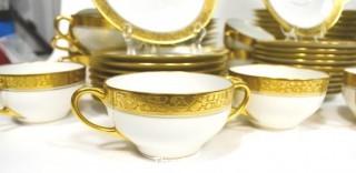 Set of Vintage Antique Hutschenreuther Selb LHS Barvaria Porcelain China Dinnerware White with Gold Trim