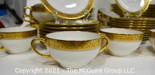 Set of Vintage Antique Hutschenreuther Selb LHS Barvaria Porcelain China Dinnerware White with Gold Trim