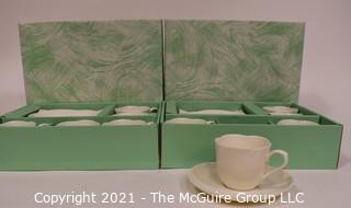 Two (2) Sets of Asian Four White Porcelain Cups and Saucers in Presentation Boxes