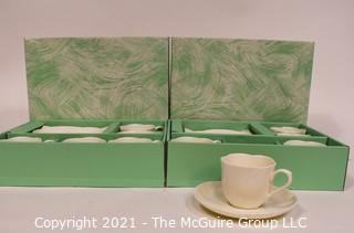 Two (2) Sets of Asian Four White Porcelain Cups and Saucers in Presentation Boxes