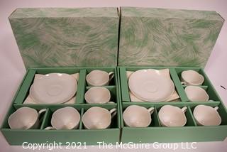 Two (2) Sets of Asian Four White Porcelain Cups and Saucers in Presentation Boxes