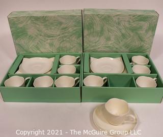 Two (2) Sets of Asian Four White Porcelain Cups and Saucers in Presentation Boxes