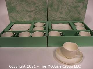 Two (2) Sets of Asian Four White Porcelain Cups and Saucers in Presentation Boxes