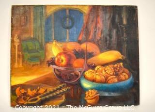 Unframed Oil on Canvas Still Life of Fruit on Table; Unsigned but consigned by heirs of artist Charles E. Ruttan.   Measures 16" x 20"