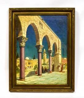 Framed Oil on Canvas of Middle Eastern Scene Signed by Artist Charles E. Ruttan 1932.  Measures 22" x 28"