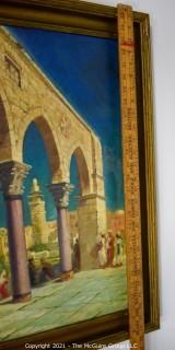 Framed Oil on Canvas of Middle Eastern Scene Signed by Artist Charles E. Ruttan 1932.  Measures 22" x 28"