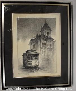 Framed Under Glass Signed & Numbered Lithograph Entitled "Cable Car" by Artist John Kelly. 