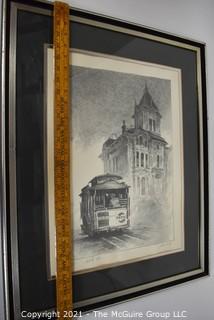 Framed Under Glass Signed & Numbered Lithograph Entitled "Cable Car" by Artist John Kelly. 