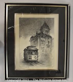 Framed Under Glass Signed & Numbered Lithograph Entitled "Cable Car" by Artist John Kelly. 