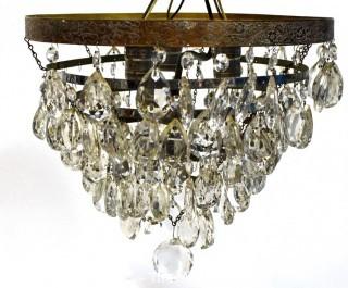 Vintage 5 Tier Wedding Cake Style Brass with Hanging Tear Drop Crystals Flush Mount Chandelier 