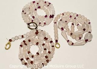 Three (3) Strands of Rose Quarts and Faceted Garnet Beads. 